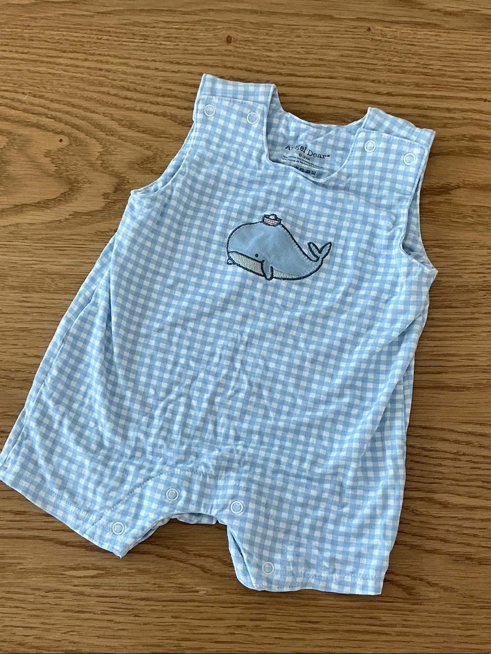 Blue Gingham Whale Baby Romper